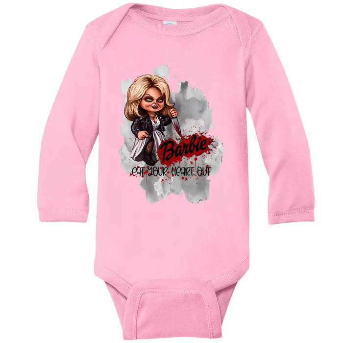 Bride Of Bar Bie Chucky Horror Movie Halloween Chucky Eat Your Heart Out Baby Long Sleeve Bodysuit