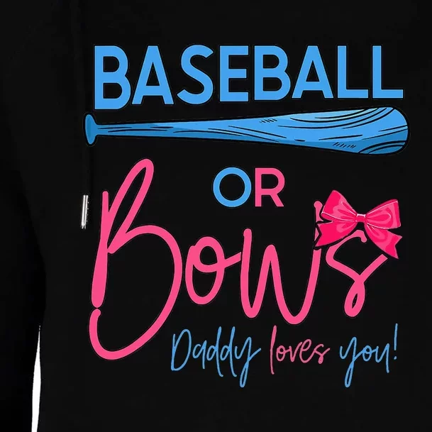 Baseball Or Bows Gender Reveal Party Idea for dad Womens Funnel Neck Pullover Hood