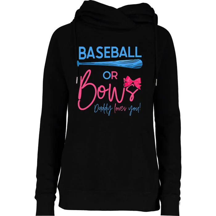 Baseball Or Bows Gender Reveal Party Idea for dad Womens Funnel Neck Pullover Hood