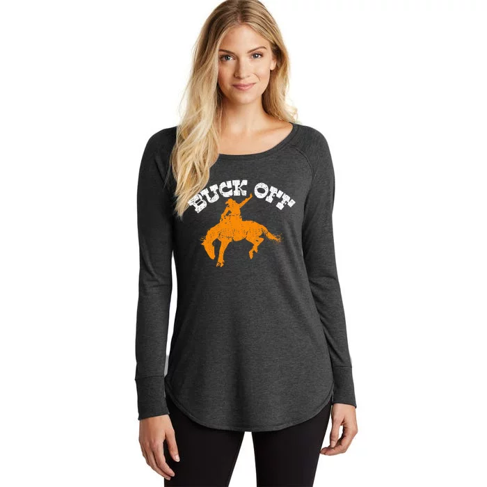 Buck Off Bucking Western Rodeo Cowboy Bronc Rider Women's Perfect Tri Tunic Long Sleeve Shirt