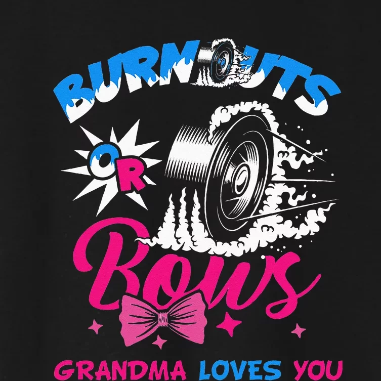 Burnouts Or Bows Gender Reveal Baby Party Announce Grandma Women's Crop Top Tee