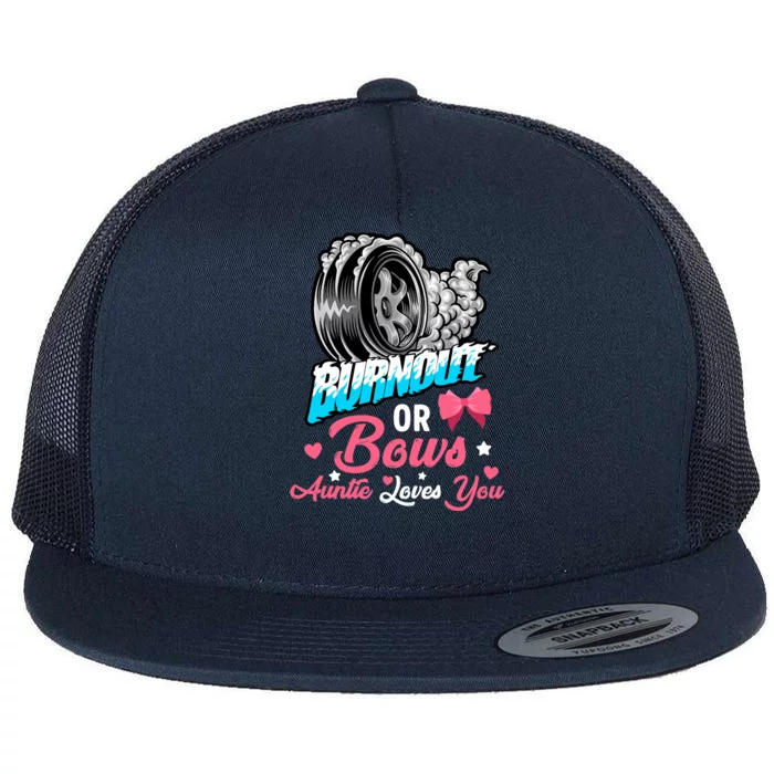 Burnout Or Bows Gender Reveal Baby Announcement Party Auntie Flat Bill Trucker Hat