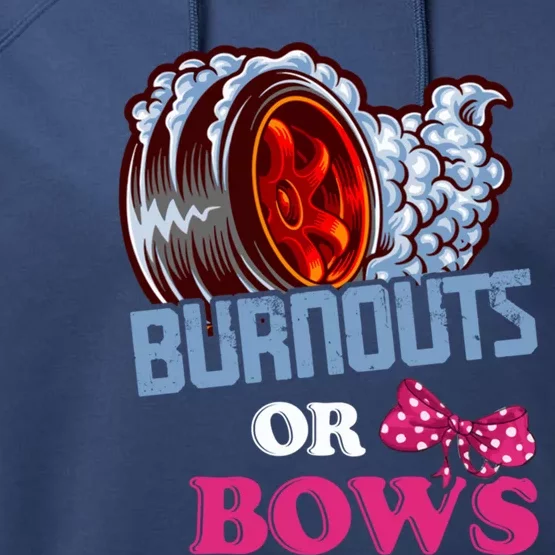 Burnouts Or Bows Gender Reveal Dad Mom Shower Party Cool Gift Performance Fleece Hoodie