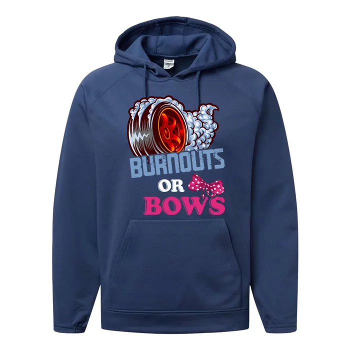 Burnouts Or Bows Gender Reveal Dad Mom Shower Party Cool Gift Performance Fleece Hoodie