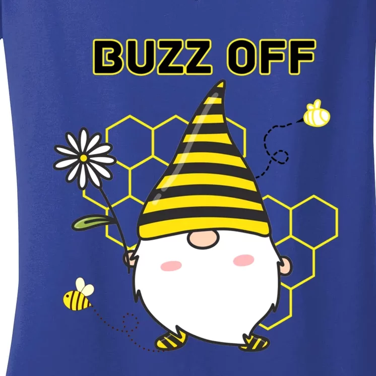 Buzz Off Bumblebee Honeycomb Gnome Flower Go Away Funny Gift Women's V-Neck T-Shirt