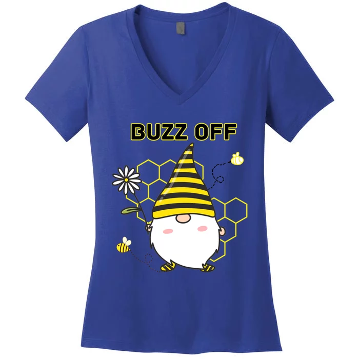 Buzz Off Bumblebee Honeycomb Gnome Flower Go Away Funny Gift Women's V-Neck T-Shirt