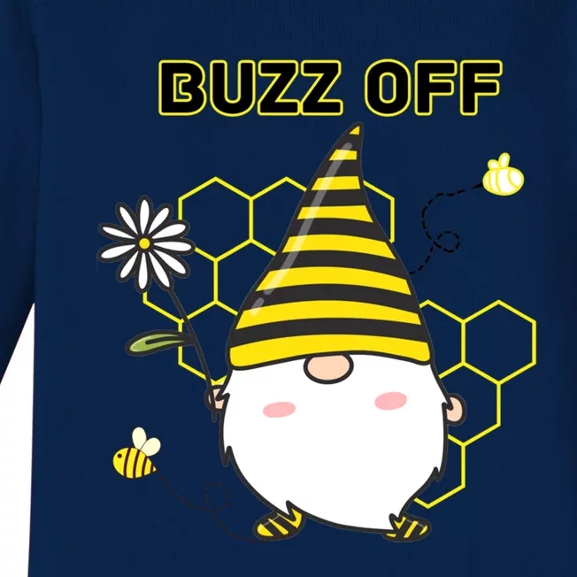 Buzz Off Bumblebee Honeycomb Gnome Flower Go Away Funny Gift Baby Long Sleeve Bodysuit