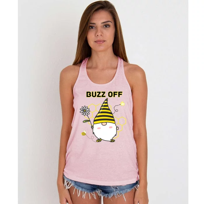 Buzz Off Bumblebee Honeycomb Gnome Flower Go Away Funny Gift Women's Knotted Racerback Tank