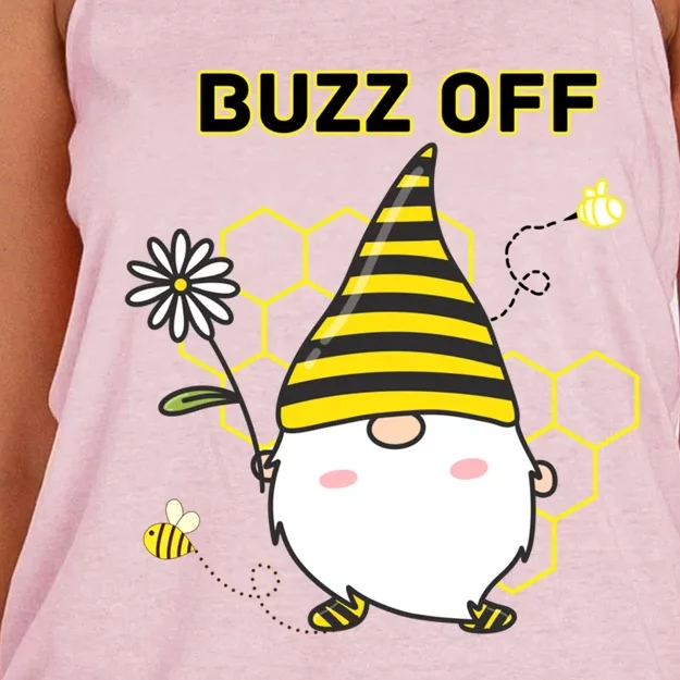 Buzz Off Bumblebee Honeycomb Gnome Flower Go Away Funny Gift Women's Knotted Racerback Tank