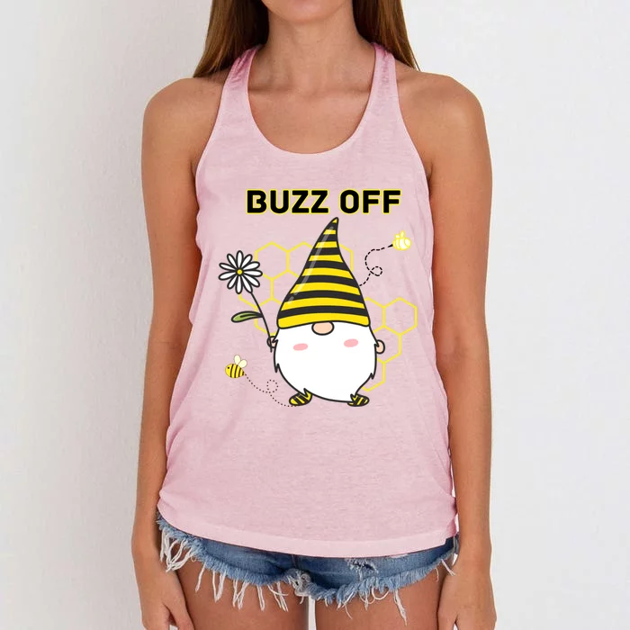 Buzz Off Bumblebee Honeycomb Gnome Flower Go Away Funny Gift Women's Knotted Racerback Tank