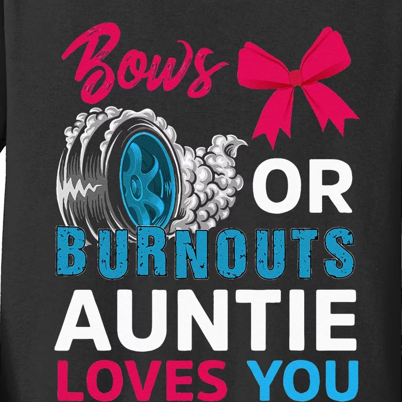 Burnouts Or Bows Auntie Loves You Gender Reveal Party Baby Kids Long Sleeve Shirt