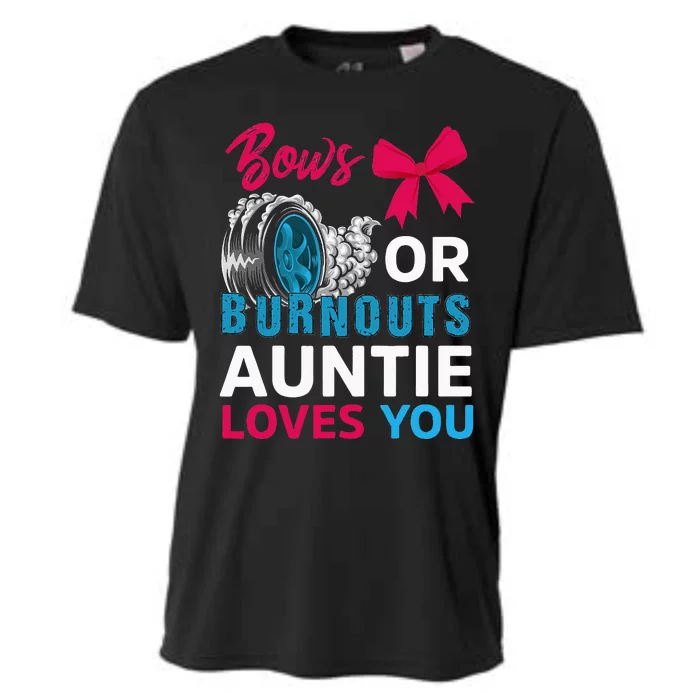 Burnouts Or Bows Auntie Loves You Gender Reveal Party Baby Cooling Performance Crew T-Shirt