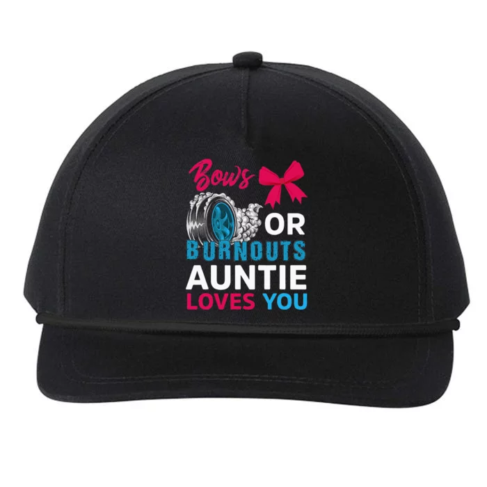 Burnouts Or Bows Auntie Loves You Gender Reveal Party Baby Snapback Five-Panel Rope Hat