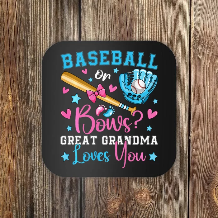 Baseball or Bows Great Grandma Loves You Cute Gender Reveal Coaster