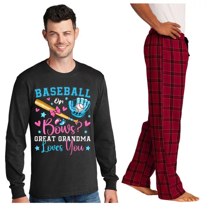 Baseball or Bows Great Grandma Loves You Cute Gender Reveal Long Sleeve Pajama Set