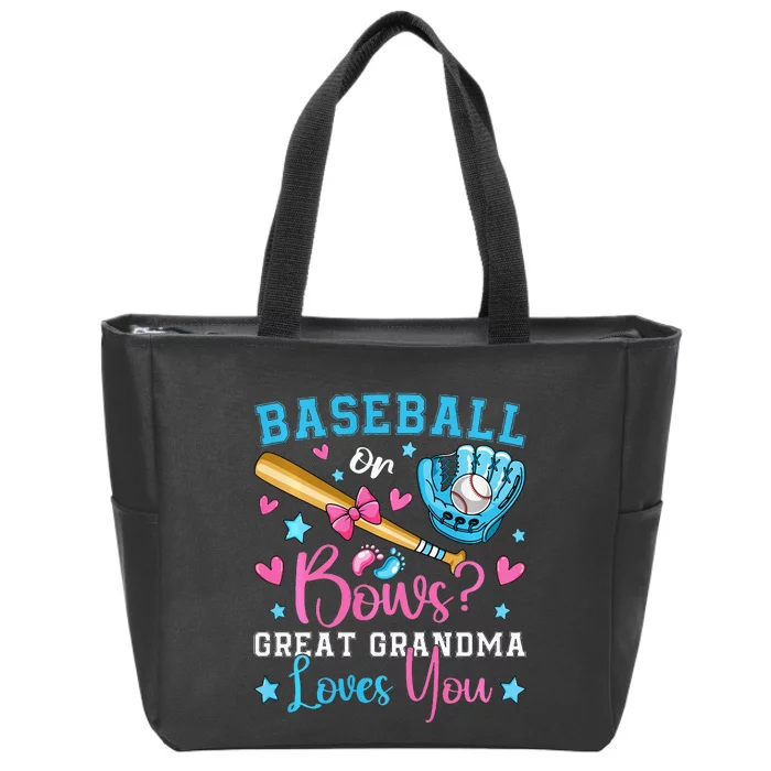 Baseball or Bows Great Grandma Loves You Cute Gender Reveal Zip Tote Bag