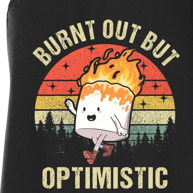 Burnt Out But Optimistic Funny Marshmallow For Camping Retro Women's Racerback Tank