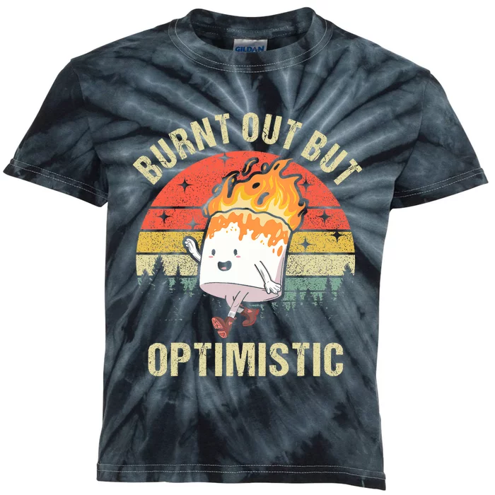 Burnt Out But Optimistic Funny Marshmallow For Camping Retro Kids Tie-Dye T-Shirt