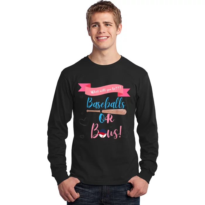 Baseball Or Bows Gender Reveal Long Sleeve Shirt