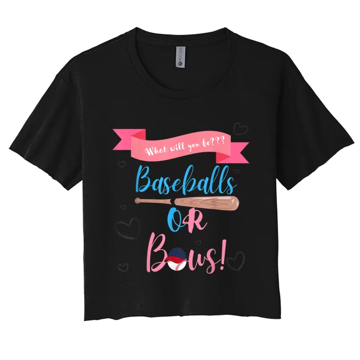 Baseball Or Bows Gender Reveal Women's Crop Top Tee