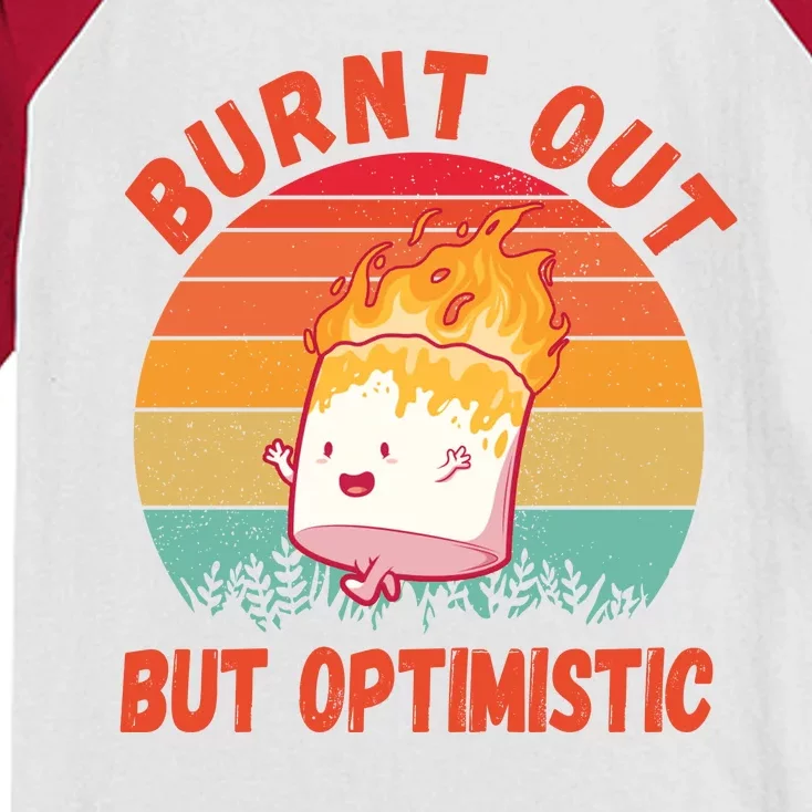 Burnt Out But Optimistic Funny Marshmallow Kids Colorblock Raglan Jersey