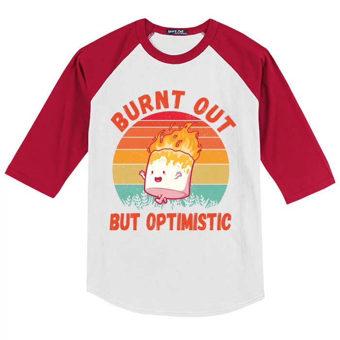 Burnt Out But Optimistic Funny Marshmallow Kids Colorblock Raglan Jersey