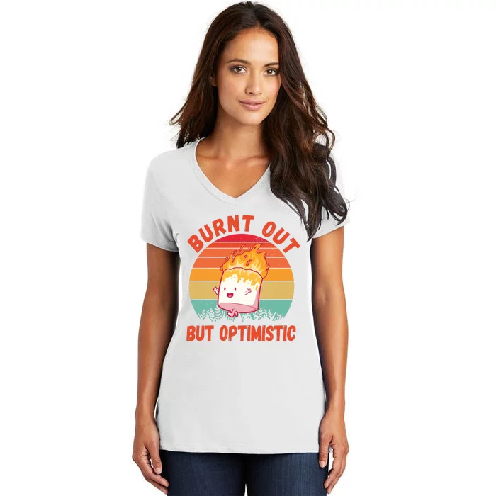 Burnt Out But Optimistic Funny Marshmallow Women's V-Neck T-Shirt