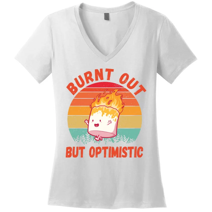 Burnt Out But Optimistic Funny Marshmallow Women's V-Neck T-Shirt