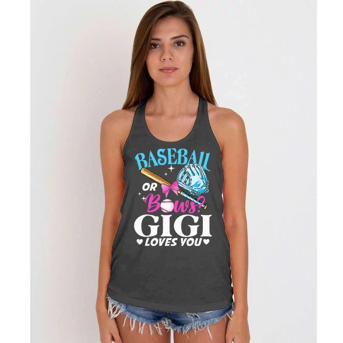 Baseball or Bows Gigi Loves You Gender Reveal Pink or Blue Women's Knotted Racerback Tank