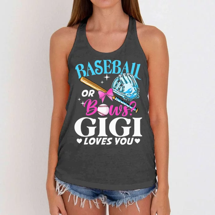 Baseball or Bows Gigi Loves You Gender Reveal Pink or Blue Women's Knotted Racerback Tank