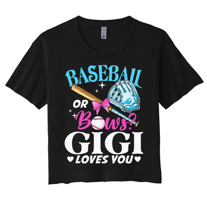 Baseball or Bows Gigi Loves You Gender Reveal Pink or Blue Women's Crop Top Tee