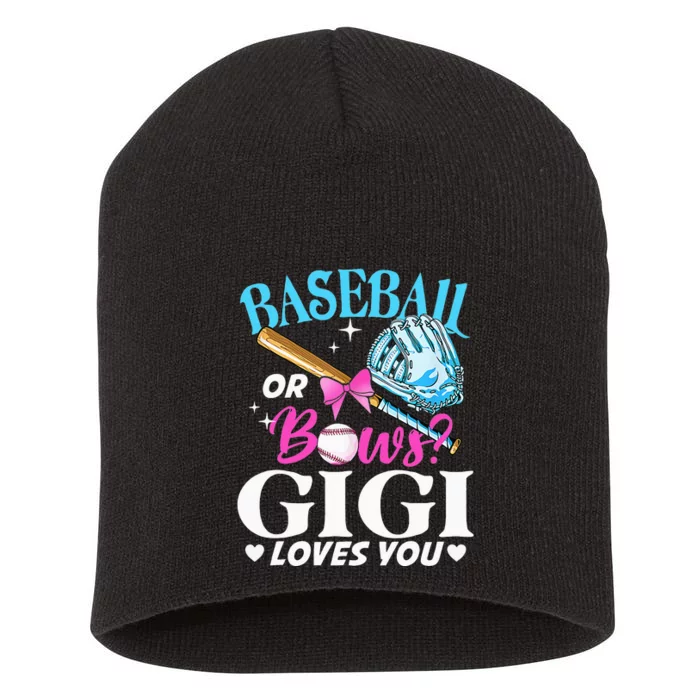 Baseball or Bows Gigi Loves You Gender Reveal Pink or Blue Short Acrylic Beanie