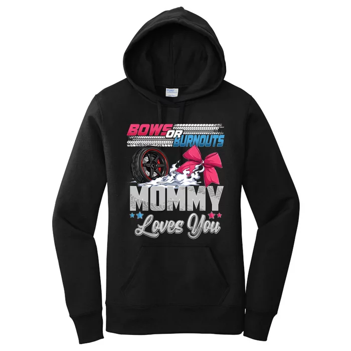 Burnouts Or Bows Gender Reveal Party Announcement Mommy Women's Pullover Hoodie