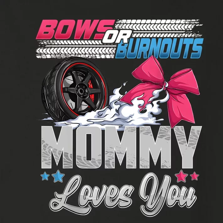 Burnouts Or Bows Gender Reveal Party Announcement Mommy Toddler Long Sleeve Shirt