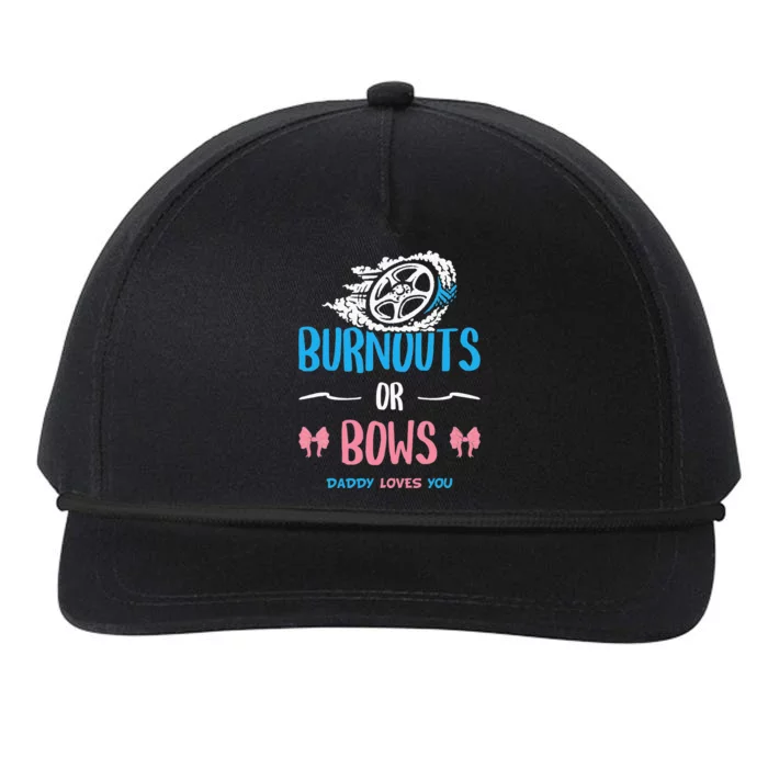 Burnouts or Bows Gender Reveal Baby Party Announcement Dad Snapback Five-Panel Rope Hat