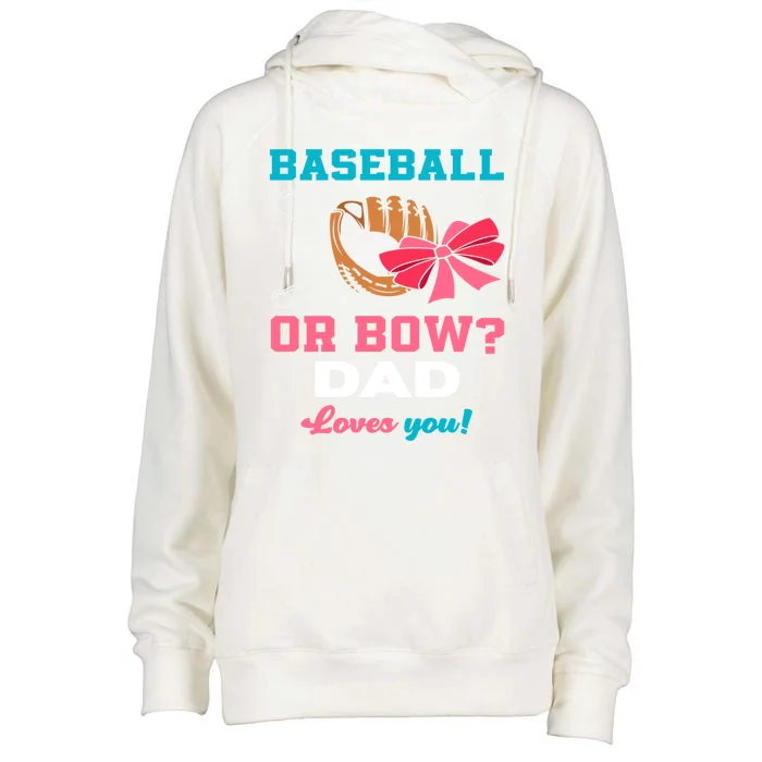 Baseball Or Bows Dad Announcet Gender Reveal Gift Womens Funnel Neck Pullover Hood