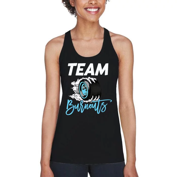 Burnouts Or Bows Team Boy Team Girl Gender Reveal Women's Racerback Tank