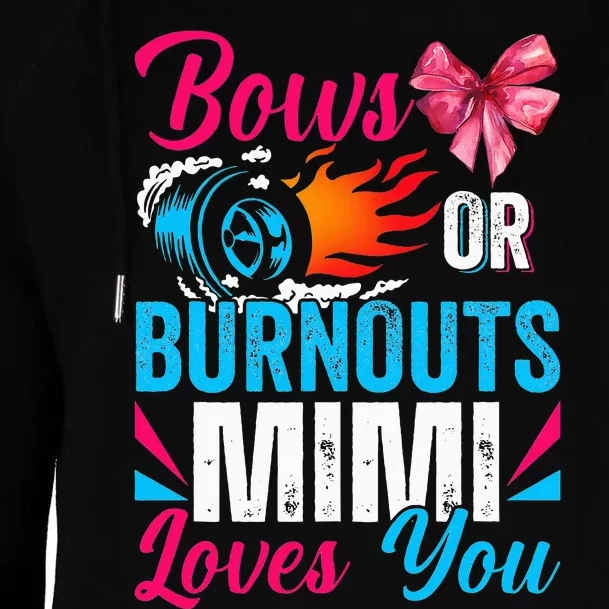 Burnouts Or Bows Mimi Loves You Gender Reveal Party Baby Womens Funnel Neck Pullover Hood