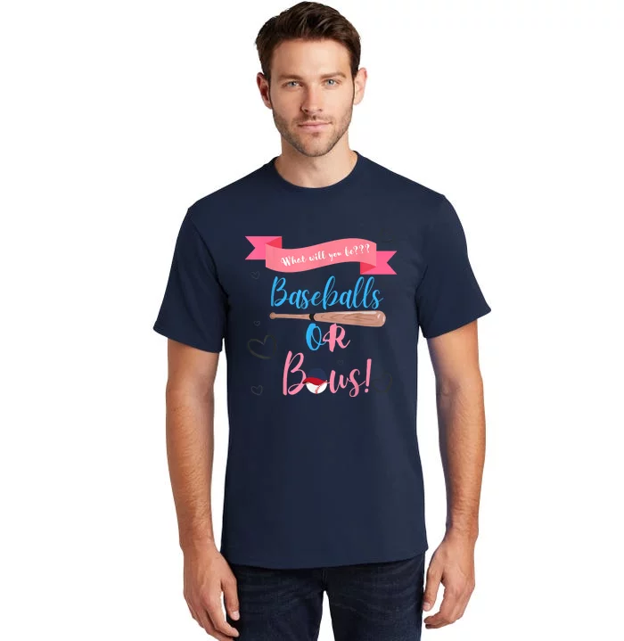 Baseball Or Bows Gender Reveal Tall T-Shirt