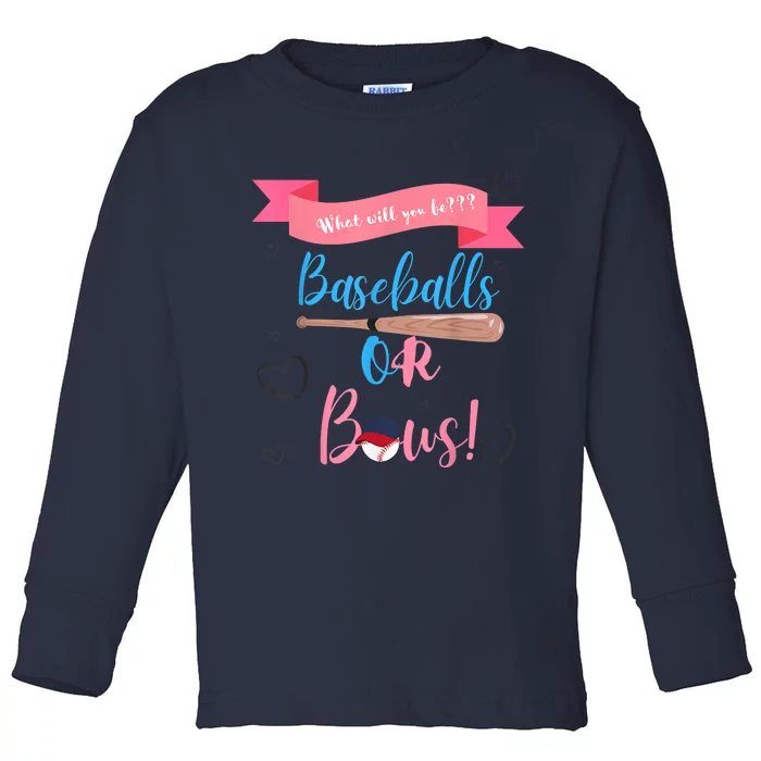 Baseball Or Bows Gender Reveal Toddler Long Sleeve Shirt