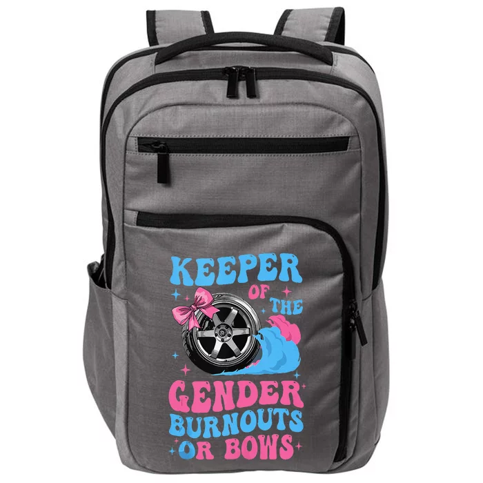 Burnouts Or Bows Funny Keeper Of Gender Baby Reveal Party Impact Tech Backpack