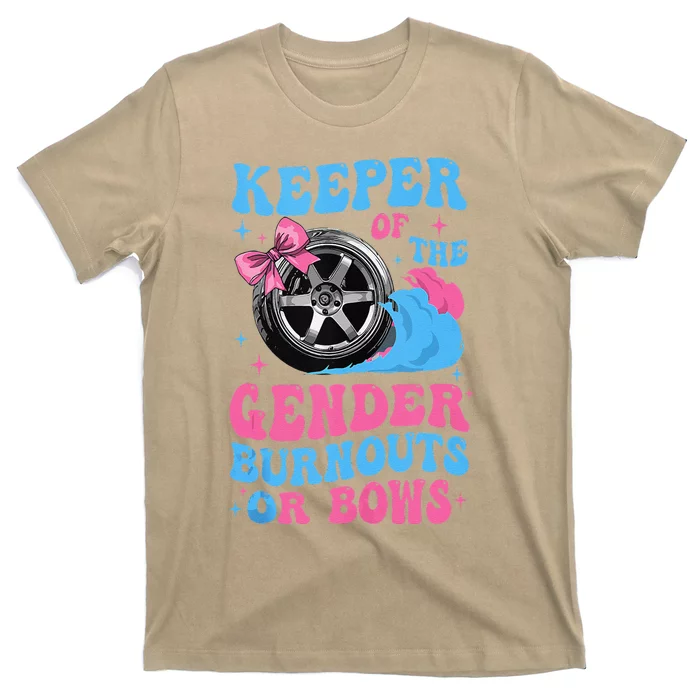 Burnouts Or Bows Funny Keeper Of Gender Baby Reveal Party T-Shirt