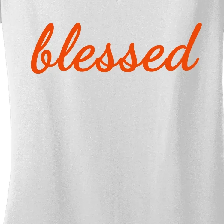 Blessed Orange Christian Women's V-Neck T-Shirt