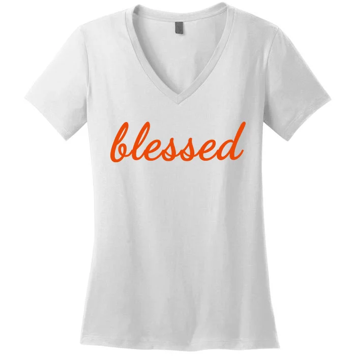 Blessed Orange Christian Women's V-Neck T-Shirt