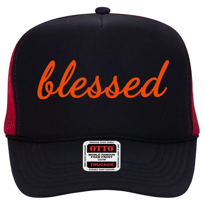 Blessed Orange Christian High Crown Mesh Trucker Hat