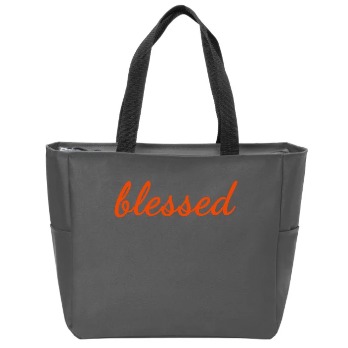 Blessed Orange Christian Zip Tote Bag