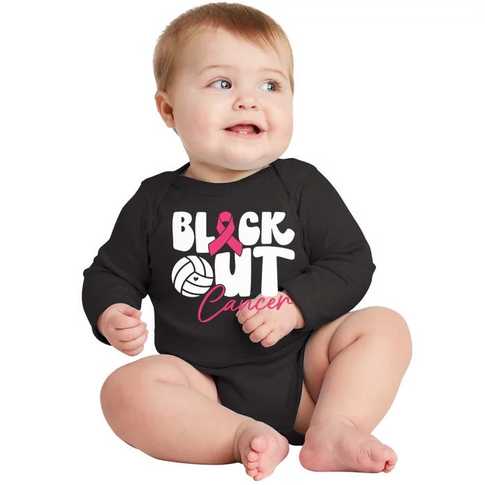 Block Out Cancer Volleyball Cancer Awareness Month Baby Long Sleeve Bodysuit