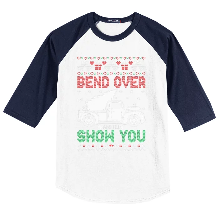 Bend Over Couples Christmas I'll Show You Ugly Xmas Sweater Baseball Sleeve Shirt