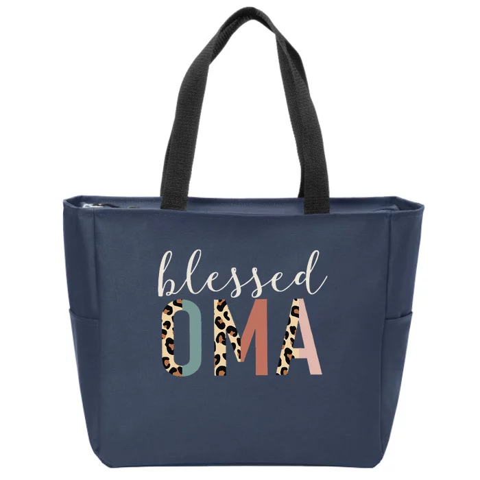 Blessed Oma Cute Leopard Print Zip Tote Bag