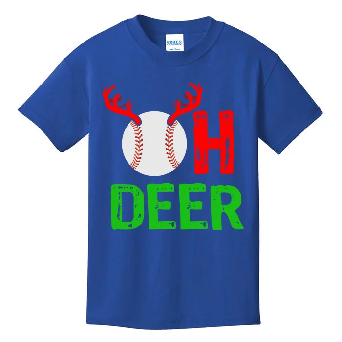 Baseball Oh Deer Gift Funny Christmas Reindeer Top Kids T-Shirt